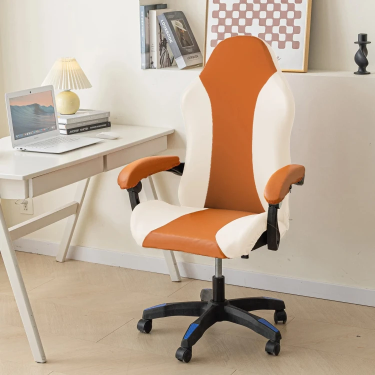 Wodoodporny pokrowiec na fotel gamingowy komputerowy biurowy - krzesło obrotowe - Orange&amp;White.jpeg