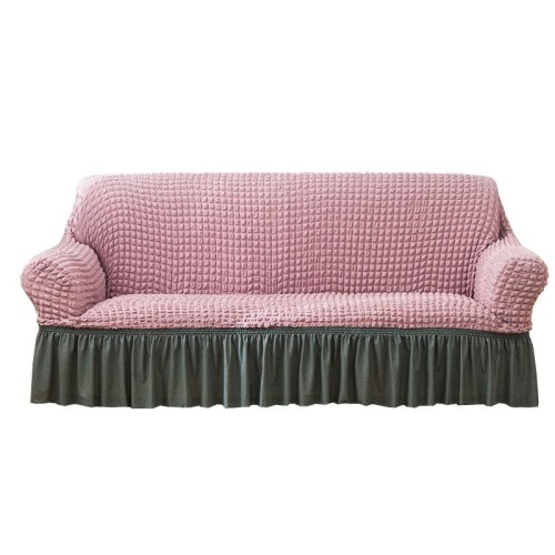 Narzuta - pokrowiec na kanapę - sofe z falbaną - RÓŻOWO - SZARY.jpg