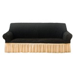 Pokrowiec na kanapę - sofę z falbaną - CZARNO BEŻOWY