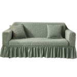 Pokrowiec na kanapę - sofę z falbaną - ZGNIŁA ZIELEŃ