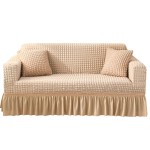 Pokrowiec na kanapę - sofę z falbaną - BEŻOWY