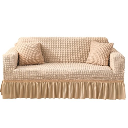 Narzuta - pokrowiec na kanapę - sofe z falbaną - BEŻOWY.jpg