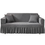 Pokrowiec na kanapę - sofę z falbaną - SZARY