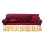 Pokrowiec na kanapę - sofę z falbaną - CZERWONE WINO - BEŻ