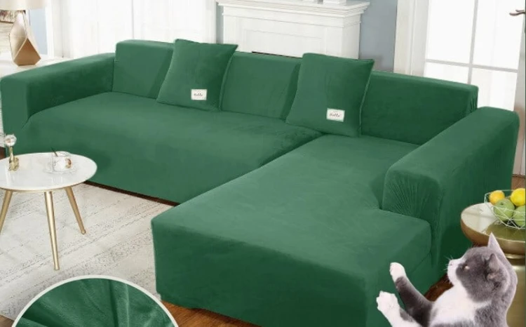 Welurowy pokrowiec na narożnik - rogówkę - GREEN.jpg