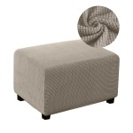 Pokrowiec na podnóżek pufę żakardowy prostokątny - khaki