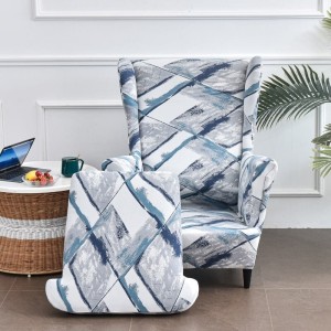 Pokrowiec na fotel skandynawski uszak - SZARO NIEBIESKI