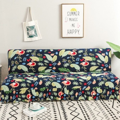 Pokrowiec na wersalkę finkę długi z falbanką - WESOŁE FLAMINGI.jpg