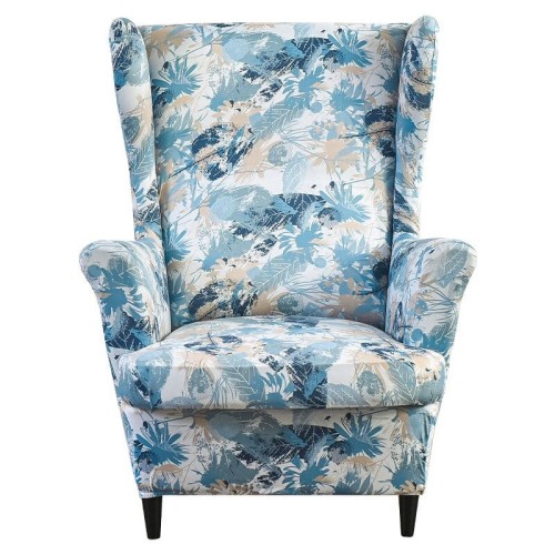 Pokrowiec na fotel uszak IKEA - NIEBIESKIE LIŚCIE I KWIATY.jpg