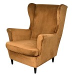 Aksamitny welurowy pokrowiec na fotel uszak IKEA STRANDMON - BEŻOWY CIEMNY