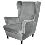 Aksamitny welurowy pokrowiec na fotel uszak IKEA STRANDMON - JASNY SZARY