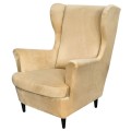 Aksamitny welurowy pokrowiec na fotel uszak IKEA STRANDMON - BEŻOWY JASNY.jpg