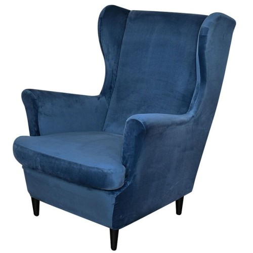 Aksamitny welurowy pokrowiec na fotel uszak IKEA STRANDMON - GRANATOWY.jpg
