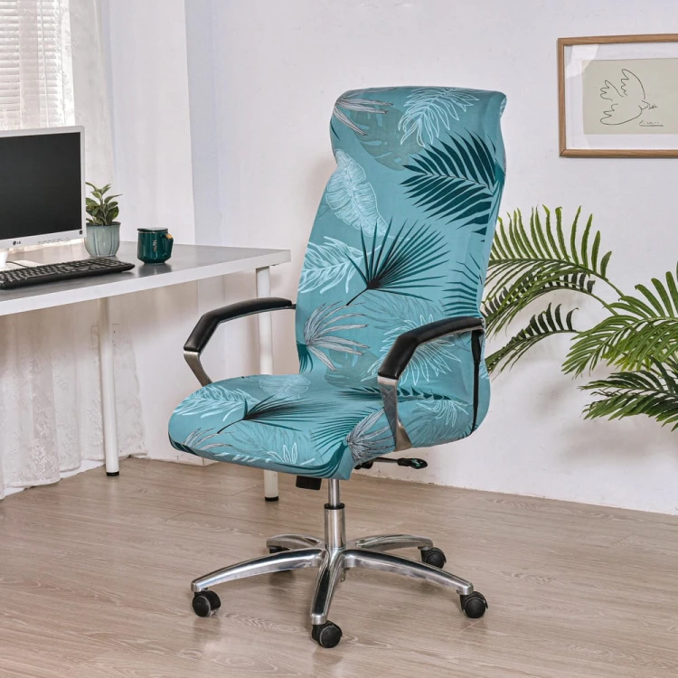 Pokrowiec na fotel gamingowy komputerowy biurowy - krzesło obrotowe - Turquoise Leaf.jpeg
