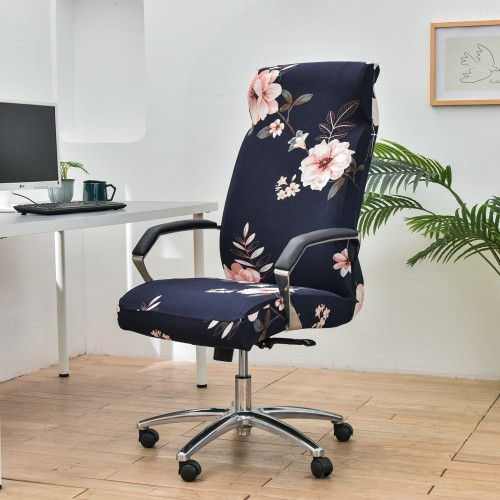 Pokrowiec na fotel gamingowy komputerowy biurowy - krzesło obrotowe - Royal Blue Blossom.jpeg