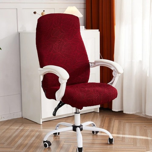 Żakardowy pokrowiec na fotel gamingowy komputerowy biurowy - krzesło obrotowe -  liście - RED DAHLIA.jpeg