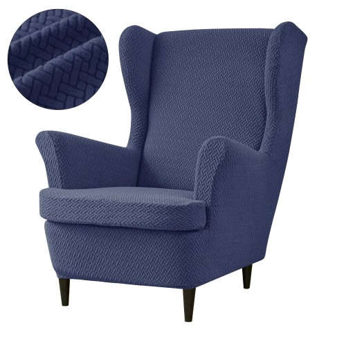 POKROWIEC NA FOTEL USZAK - ŻAKARDOWY - Chevron - Navy Blue.jpeg