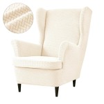 POKROWIEC NA FOTEL USZAK - ŻAKARDOWY - Chevron - Kremowy