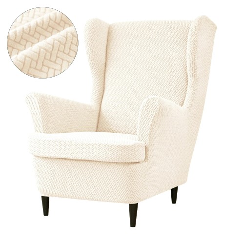 POKROWIEC NA FOTEL USZAK - ŻAKARDOWY - Chevron - Kremowy.jpeg