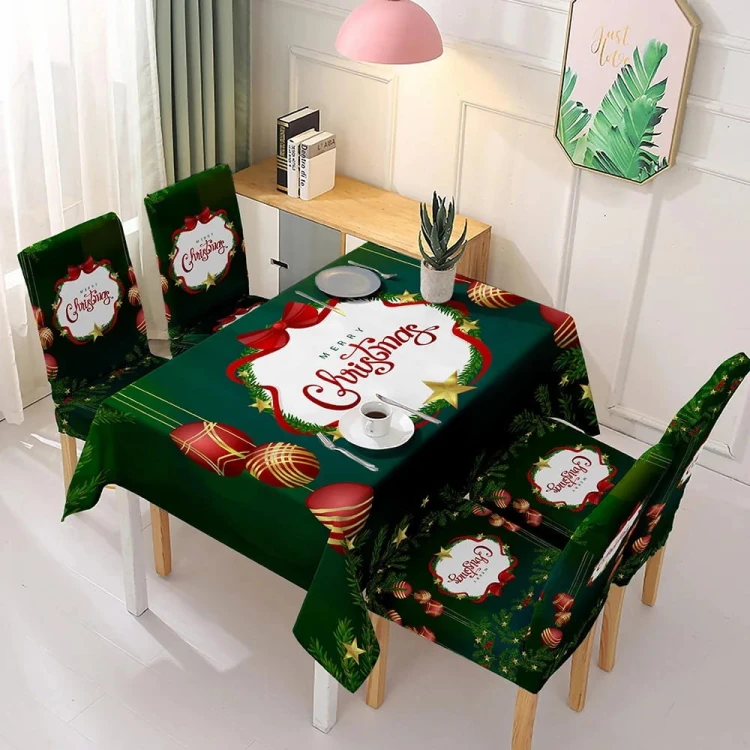 Obrus świąteczny - plamoodporny - gładki - Zielony - Wesołych Świąt.jpeg