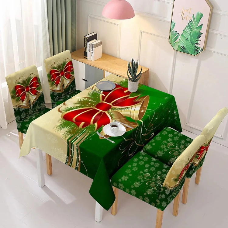 Obrus świąteczny - plamoodporny - gładki - Zielony - Złote Dzwonki II.jpeg