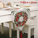 Obrus świąteczny - bawełniany - 180x35cm - Biały -  Wieniec Świąteczny