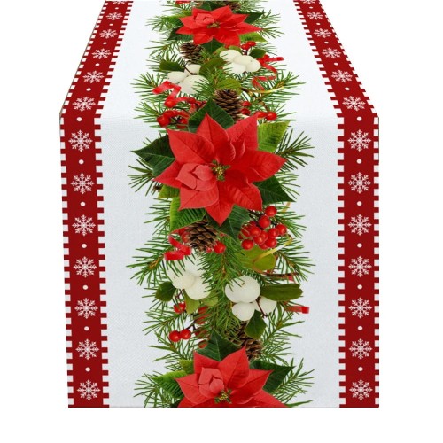 Obrus świąteczny - materiałowy - Świąteczne Kwiaty Poisencji.jpeg