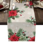 Obrus świąteczny - materiałowy - 183x33cm - Kwiaty Poisencji II