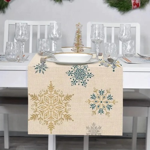 Obrus świąteczny - materiałowy - 183x33cm - Snowflakes.jpeg