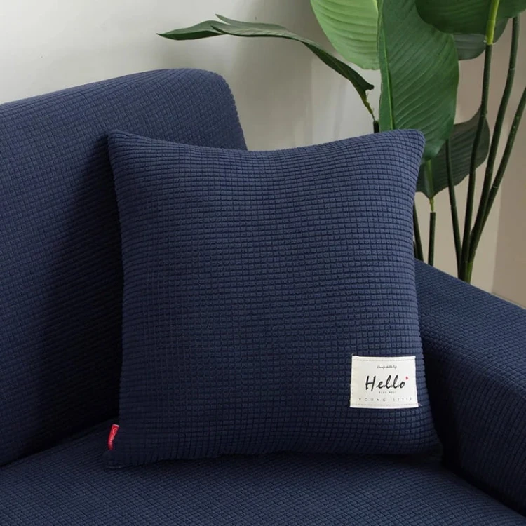 Poszewka na poduszke - 45x45cm - żakardowa - kratka - Navy Blue.jpeg