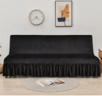 Welurowy pokrowiec na wersalkę finkę z falbaną - CZARNY