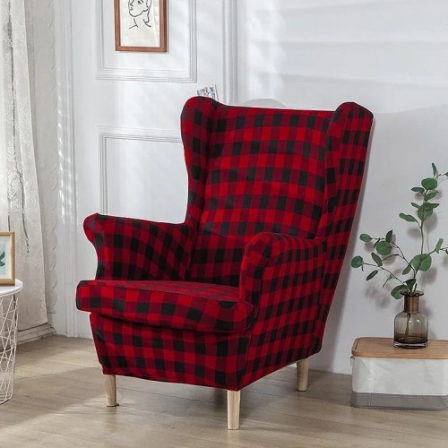 ELASTYCZNY POKROWIEC NA FOTEL USZAK IKEA STRANDMON - Czerwono-Czarna Krata.jpeg