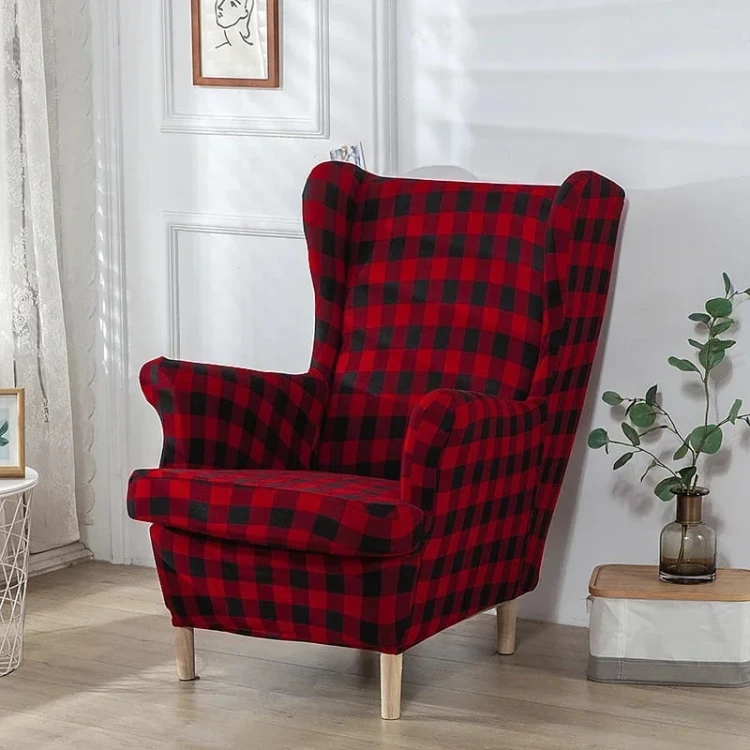 ELASTYCZNY POKROWIEC NA FOTEL USZAK IKEA STRANDMON - Czerwono-Czarna Krata.jpeg