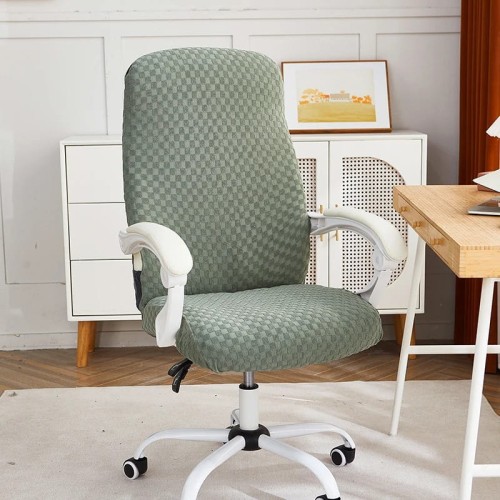 Żakardowy pokrowiec na fotel gamingowy komputerowy biurowy - krzesło obrotowe - kratka - LINEN GREY.jpeg