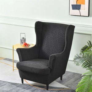 POKROWIEC NA FOTEL USZAK - ŻAKARDOWY - liście - BLACK SPACE