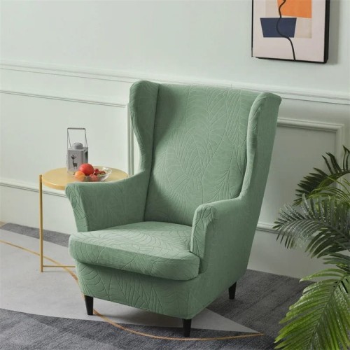 POKROWIEC NA FOTEL USZAK - ŻAKARDOWY - liście - LINEN GREY.jpeg