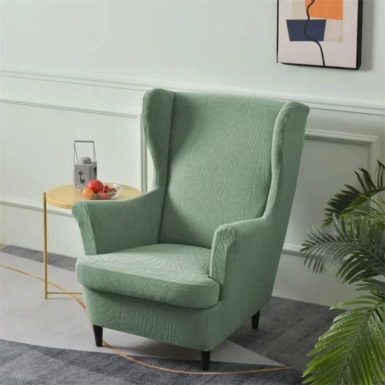 POKROWIEC NA FOTEL USZAK - ŻAKARDOWY - liście - LINEN GREY.jpeg