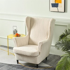 POKROWIEC NA FOTEL USZAK - ŻAKARDOWY - liście - PALE PALOMINO