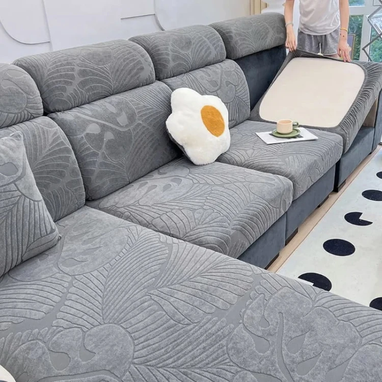 Żakardowy pokrowiec na siedzisko narożnika - monstera - DHUSAR GREY.jpeg