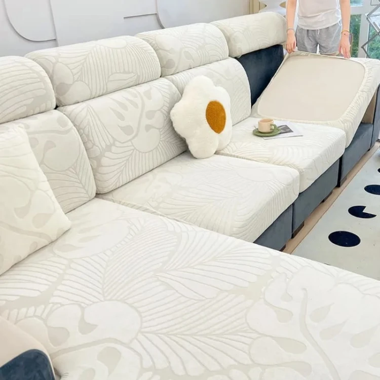 Żakardowy pokrowiec na siedzisko narożnika - monstera - METROPOLITAN WHITE.jpeg