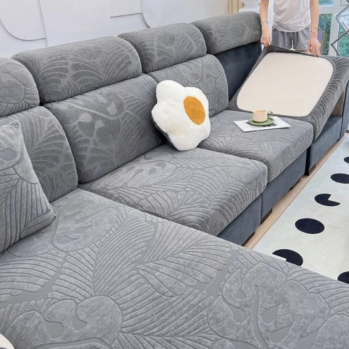 Żakardowy pokrowiec na siedzisko narożnika - monstera - DHUSAR GREY.jpeg