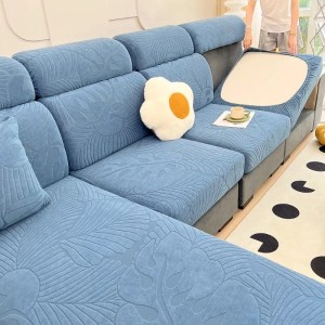 Żakardowy pokrowiec na siedzisko narożnika - monstera - LICHEN BLUE