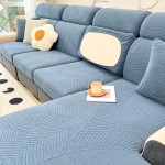 Żakardowy pokrowiec na siedzisko narożnika - palma - LICHEN BLUE