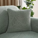 Poszewka na poduszke - 45x45cm - żakardowa - liście II - MIĘTOWY