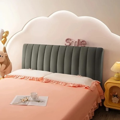 Aksamitny pikowany pokrowiec na zagłówek - oparcie łóżka - line - Szary.jpeg