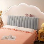 Aksamitny pikowany pokrowiec na zagłówek - oparcie łóżka - line - Jasnoszary