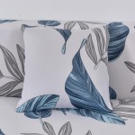 Poszewka na poduszke - 45x45cm - NIEBIESKO SZARE LIŚCIE