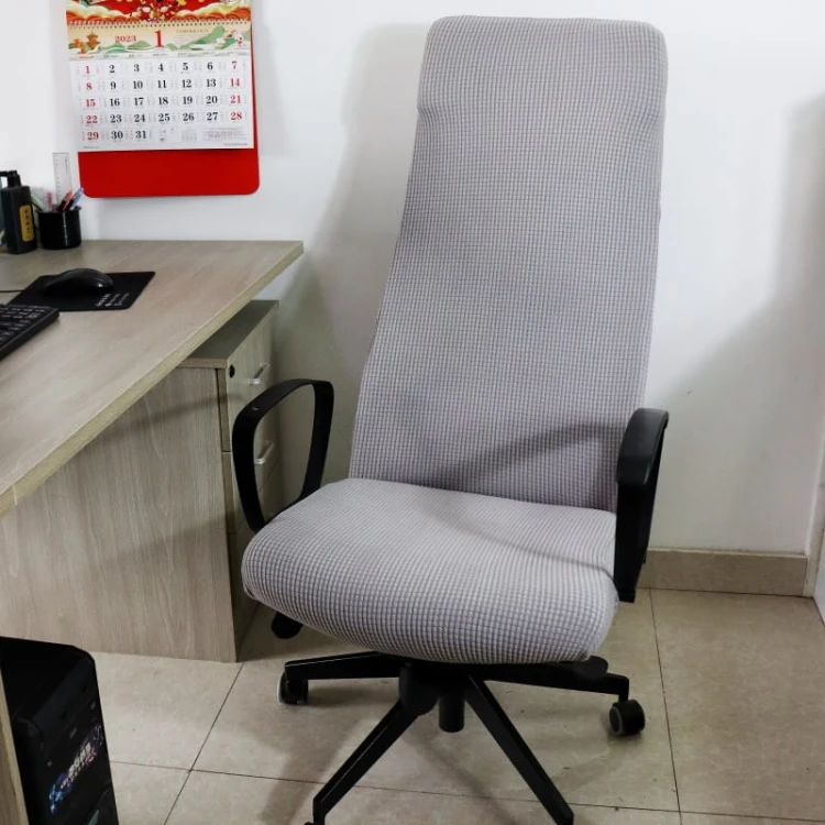 Żakardowy pokrowiec na krzesło biurowe IKEA - MARKUS - kratka - VELVET GREY.jpg