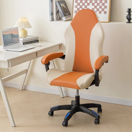 Wodoodporny pokrowiec na fotel gamingowy komputerowy biurowy - krzesło obrotowe - Orange&amp;Beige.jpeg