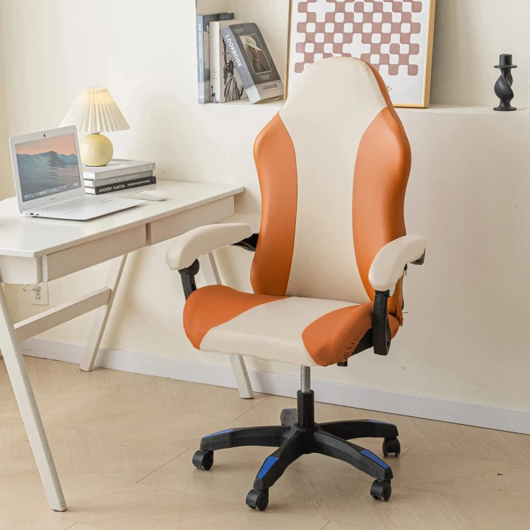 Wodoodporny pokrowiec na fotel gamingowy komputerowy biurowy - krzesło obrotowe - Beige&amp;Orange.jpeg